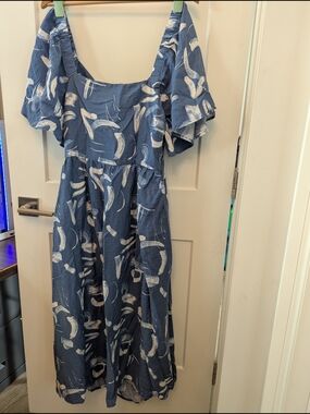 a new day Blue Abstract Print Cutout Back Maxi Dress Sz XXL